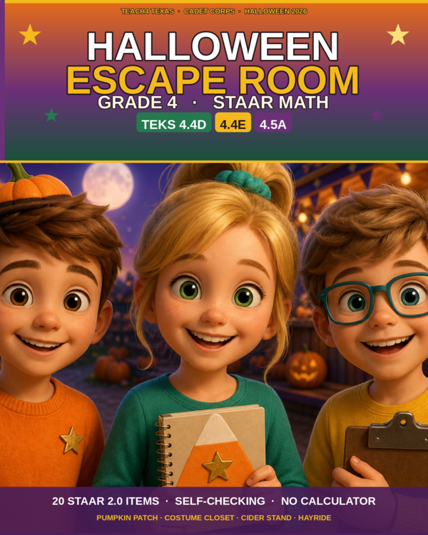 Product preview: Halloween Escape Room | Grade 4 STAAR Math | TEKS 4.4D 4.4E 4.5A